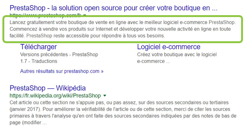 Edit the meta description of the Prestashop home page