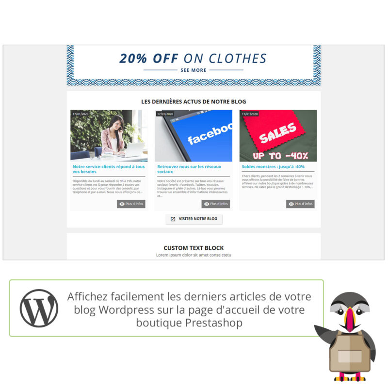 Intégration de l'affichage des actualités du blog Wordpress dans une boutique Prestashop