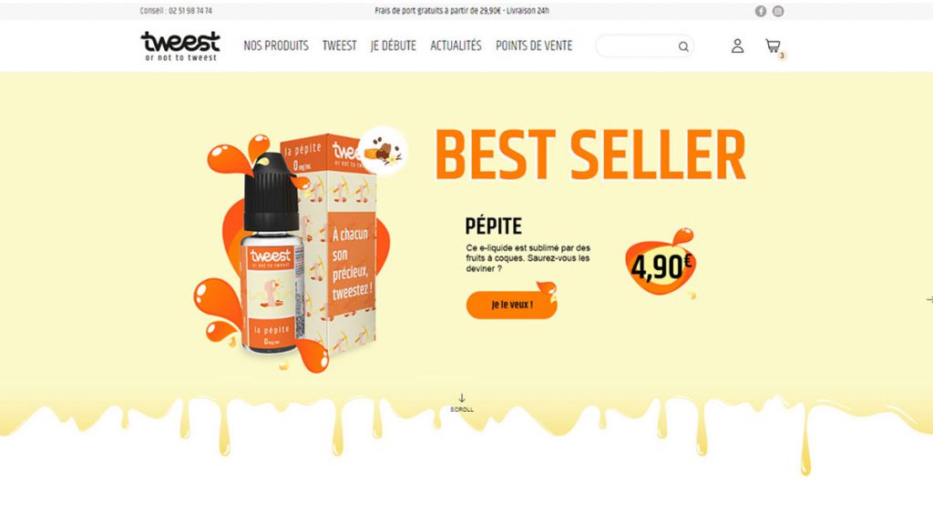 Homepage de la boutique de vente en ligne de e-liquides Tweest