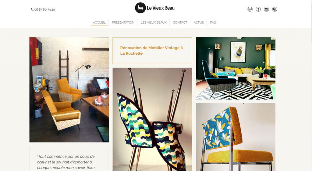 Le Vieux Beau - site Wordpress avec une grille de photos sur la page d'accueil