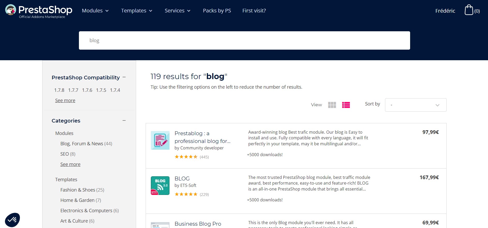 Buy a blog module on Prestashop AddOns