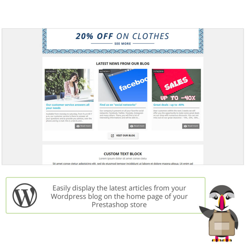Integrate the display of news from the Wordpress blog in a Prestashop store