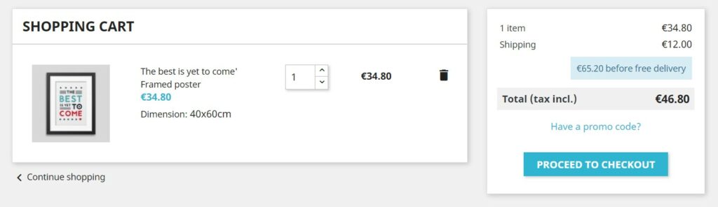 Display the missing amount for getting free shipping costs in the shopping cart under Prestashop 1.7